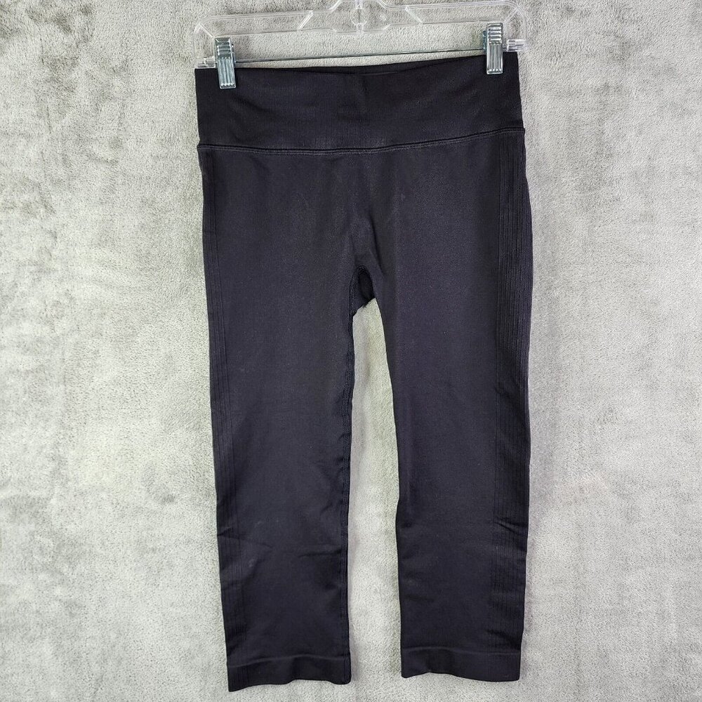 Womens Black Athletic Essentials Capri Leggings high waist Wide band Size S